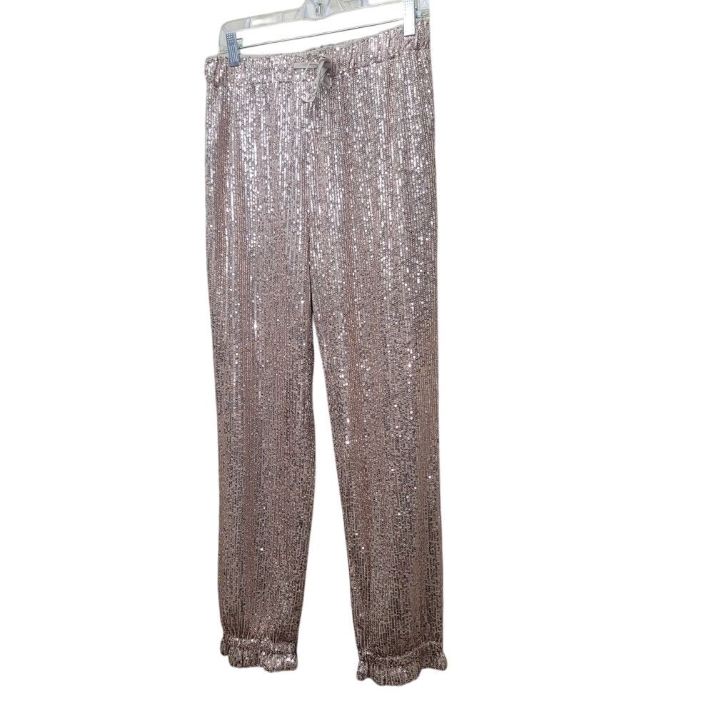Pink Lily Women's Gold Sequence Joggers Y2K Pull On Pants Hippie Boho Festival